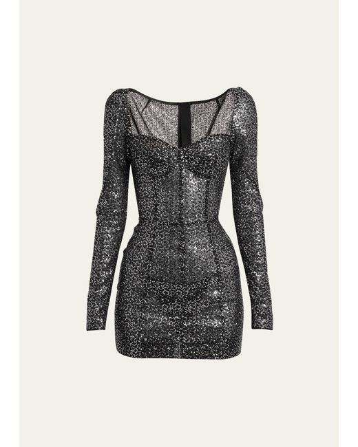Dolce & Gabbana Micro Sequin-Embellished Tulle Mini Dress
