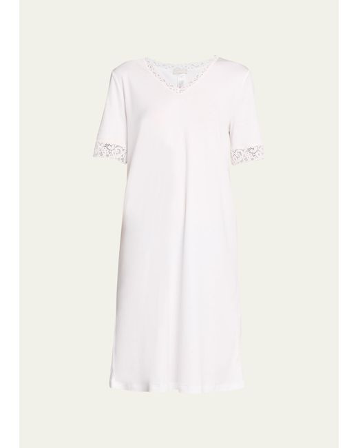 Hanro Moments 3/4-Sleeve Lace-Trim Cotton Nightgown