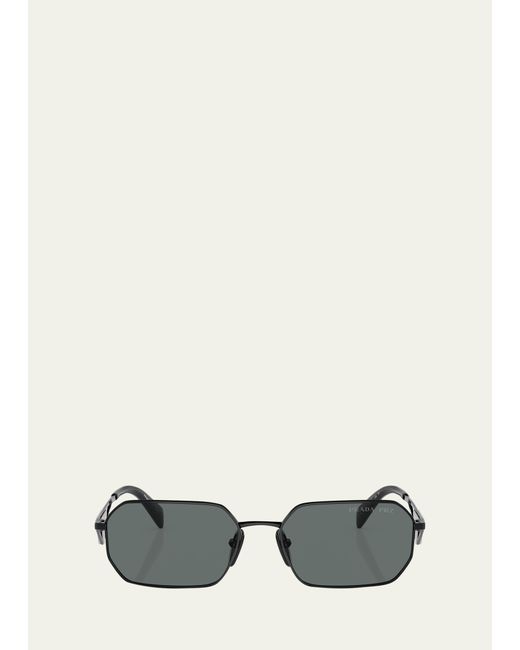 Prada Polarized Steel Rectangle Sunglasses