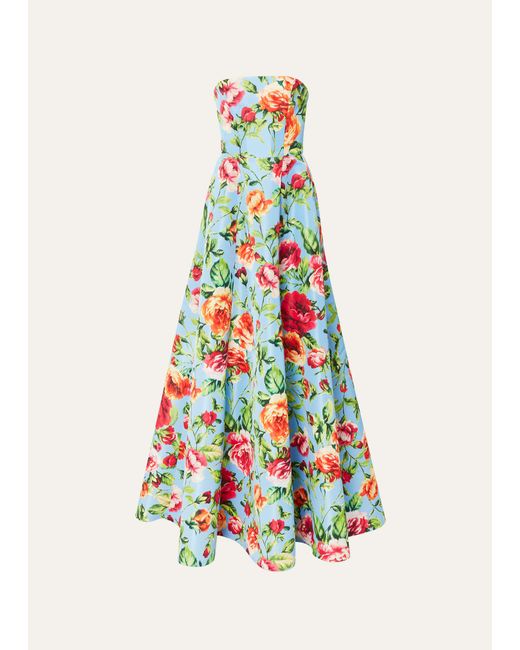 Carolina Herrera Floral-Print Strapless Gown