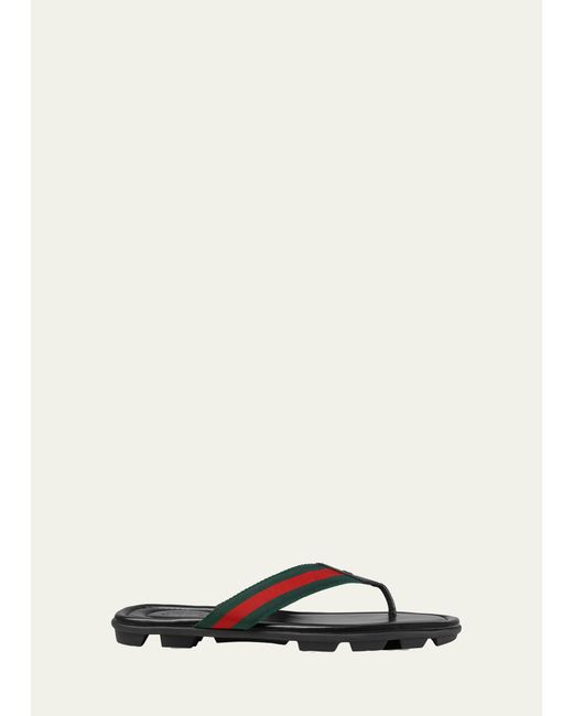 Gucci Web Leather Thong Sandals