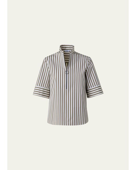 Akris Punto Kodak Striped Cotton Popeline Short-Sleeve Zip Shirt