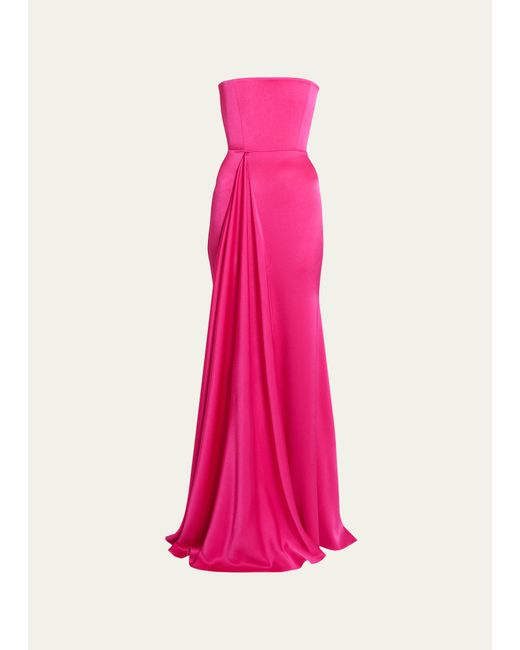 Alex Perry Satin Crepe Strapless Gathered Drape Gown