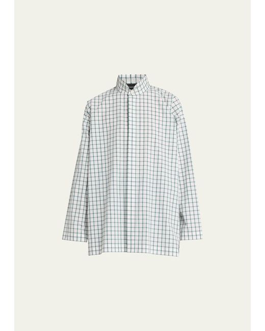 eskandar Slim A-Line Long Shirt with Double Stand Collar