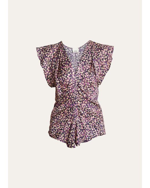 Isabel Marant Lonea Printed Center Ruched Blouse