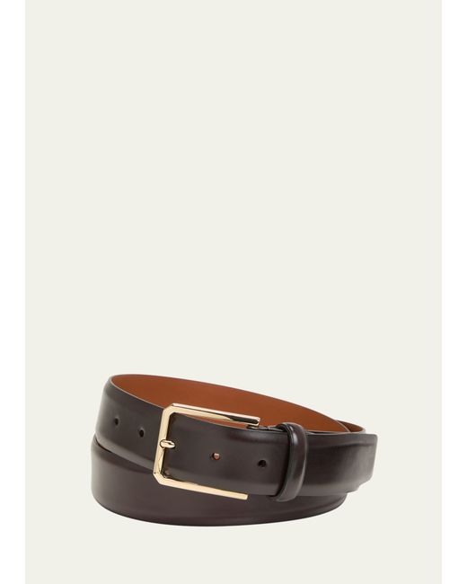Santoni Square-Buckle Leather Belt
