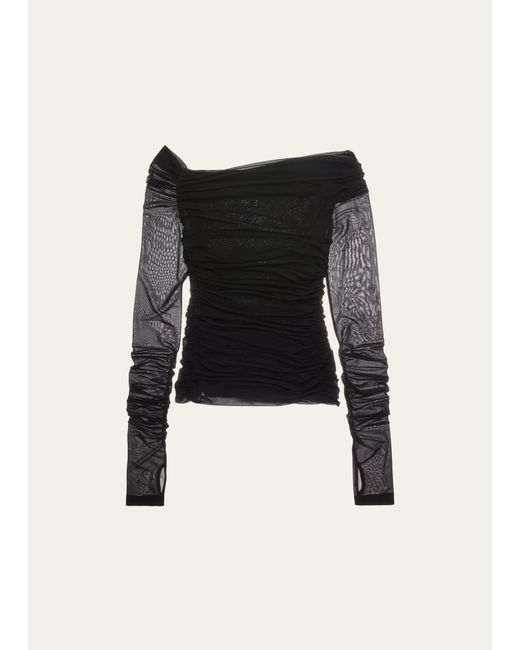Helmut Lang Ruched Long-Sleeve Crepe Top