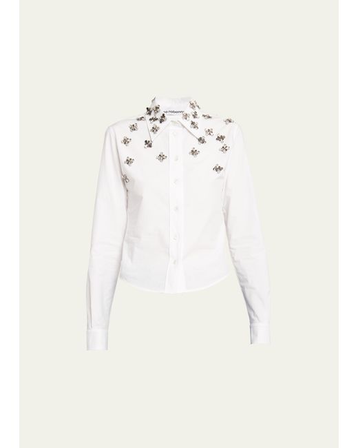 Rabanne Crystal-Embellished Poplin Button Down Shirt