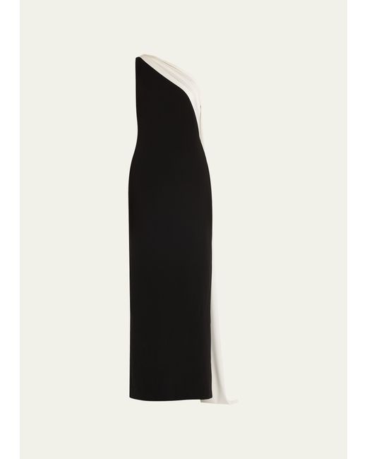 Roland Mouret One-Shoulder Cady Gown with Monochrome Detail