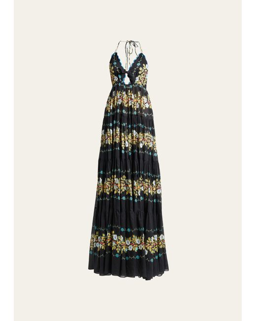 Etro Tiered Embroidered Sangallo Lace Halter Gown