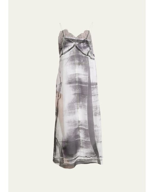 Maison Margiela Lace Trim Abstract-Print Midi Slip Dress