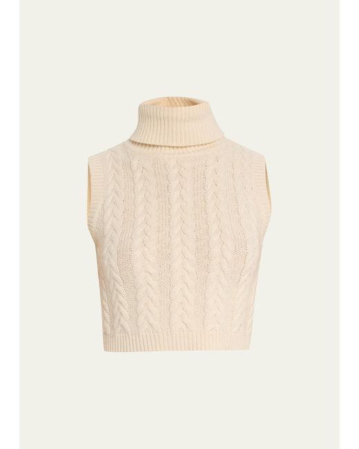 Max Mara Oscuro Cable Cropped Wool Cashmere Turtleneck Sweater