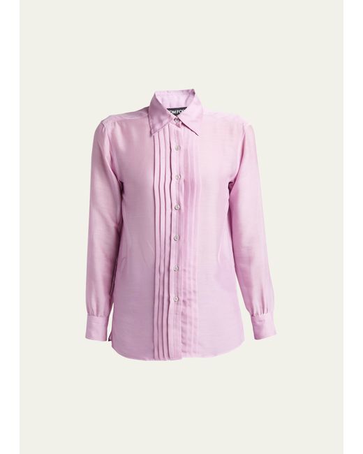 Tom Ford Pleated Silk Button-Front Blouse