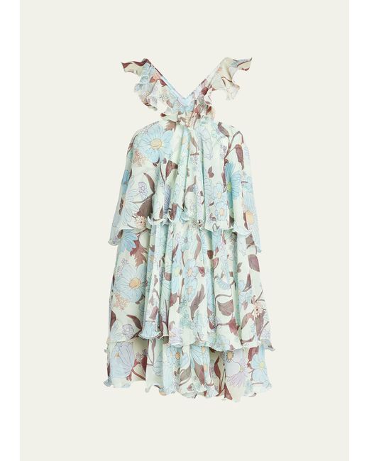 Stella McCartney Floral Chiffon Sleeveless Halter Mini Dress