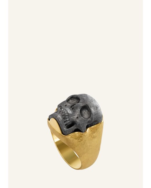 Jorge Adeler 14K Gold Muonionalusta Meteorite Skull Ring