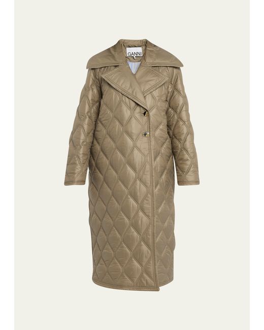 Ganni Long Shiny Quilted Coat