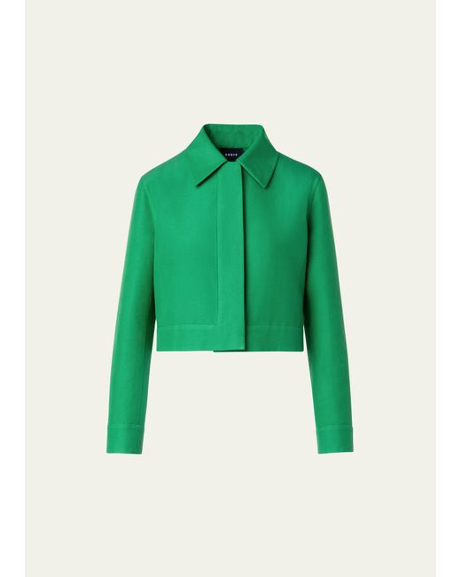 Akris Cotton-Silk Double-Face Crop Collared Jacket