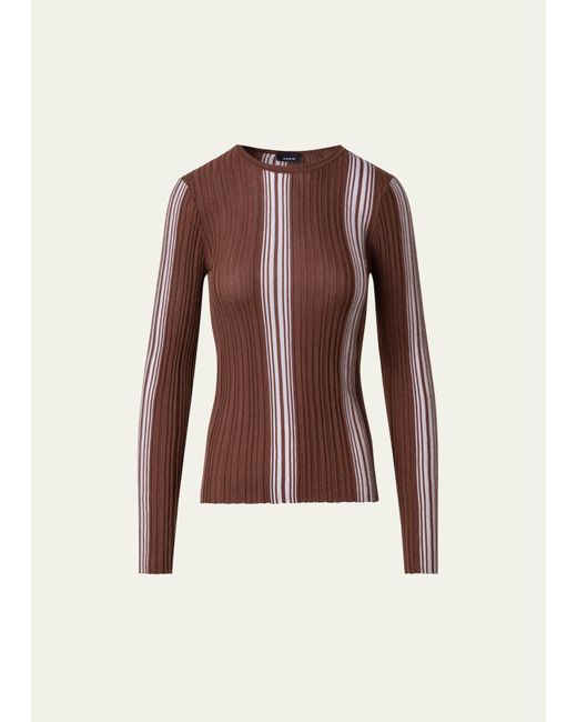 Akris Irregular Striped Fine Gauge Long-Sleeve Sweater