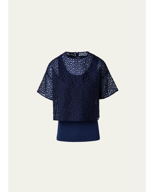 Akris St. Gallen Embroidered Organza Cropped Blouse