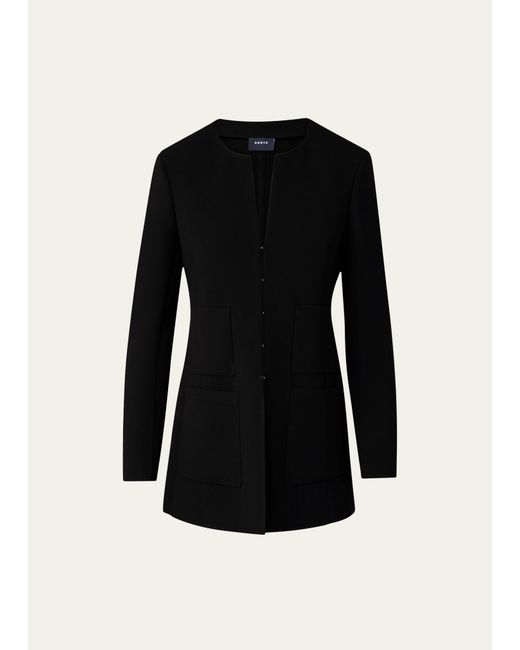 Akris Collarless Wool Double-Face Stretch Long Fitted Jacket