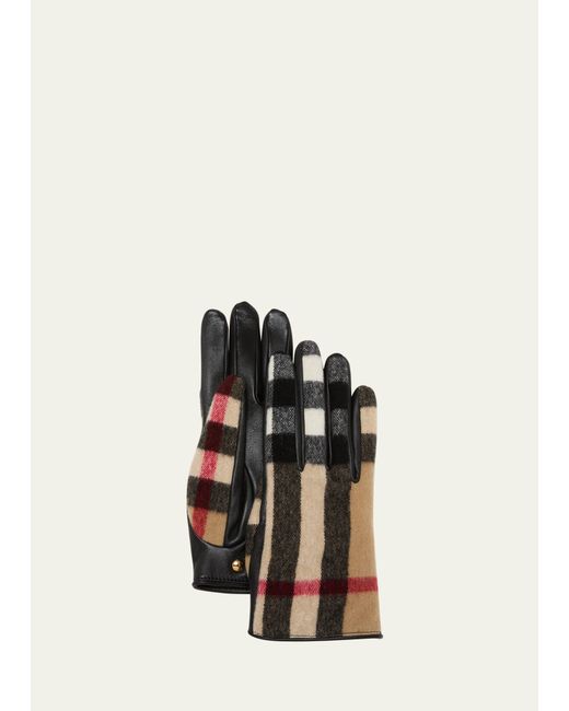 Burberry Victoria Check Wool Leather Gloves