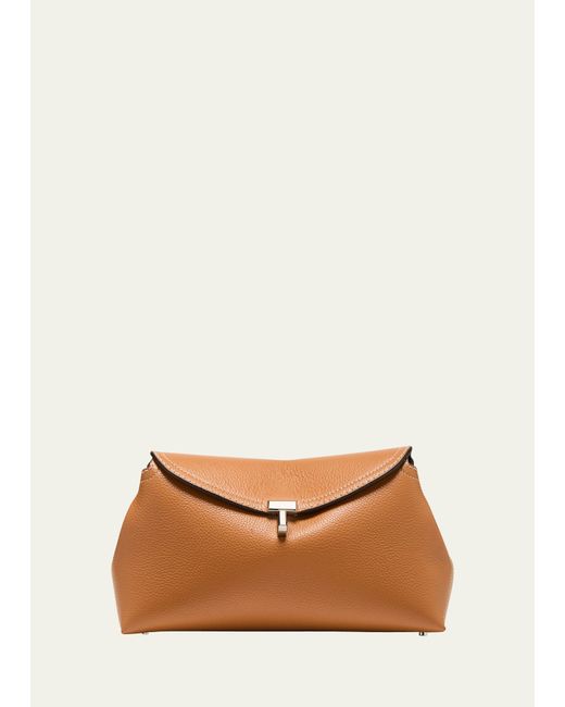 Totême T-Lock Grained Leather Clutch Bag