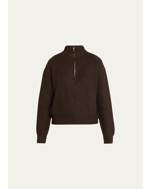 Majestic Filatures Wool Chunky Textured Knit Half-Zip Pullover