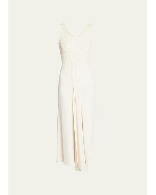 Victoria Beckham Ribbed Asymmetric Midi Dress with Front Panel