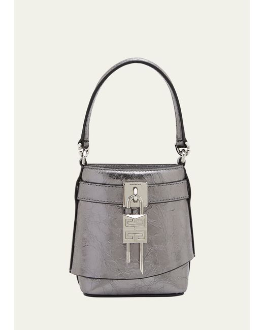 Givenchy Micro Shark Lock Bucket Bag Crinkled Metallic Leather