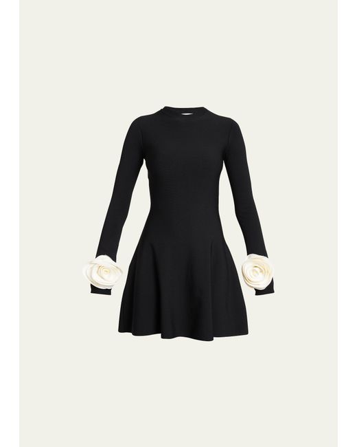 Valentino Garavani Rosette Cuff Long-Sleeve Mini Sweater Dress