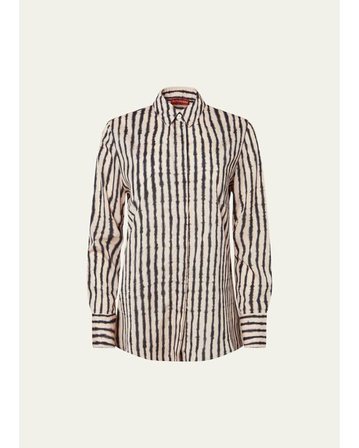 Altuzarra Chika Abstract Stripe-Print Button Up Silk Shirt