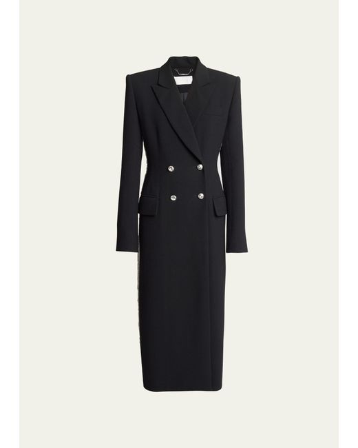 Chloé Crystal Arrow Double-Breasted Wool Crepe Long Tailored Coat