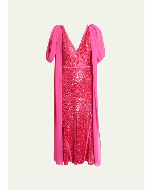 Erdem Sequin-Embellished Draped Shoulder Midi Dress