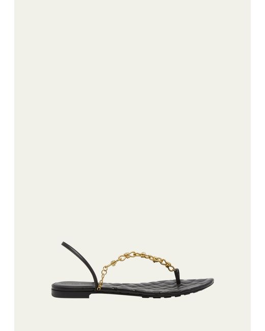 Bottega Veneta Leather Chain Toe-Ring Flat Sandals