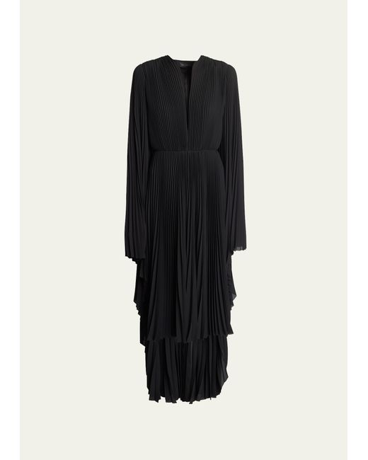 Balenciaga Plunge Pleated Midi Dress with Cape Back
