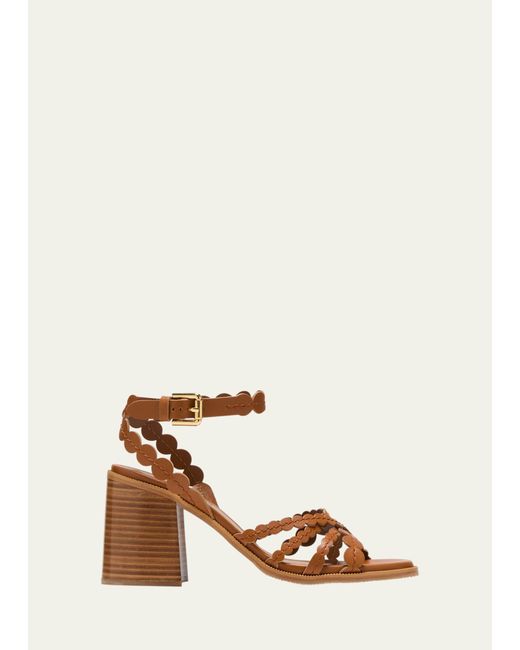 See by Chloé Kaddy Scallop Leather Ankle-Strap Sandals