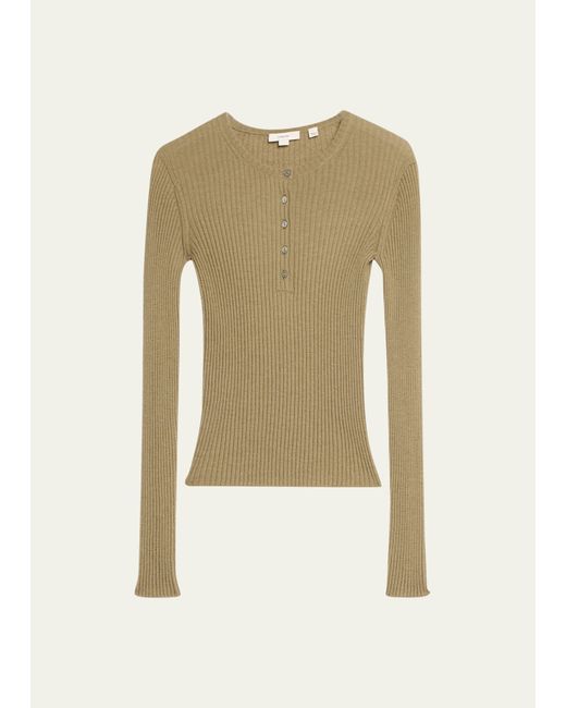 Vince Cashmere and Silk Ribbed Henley Shirt