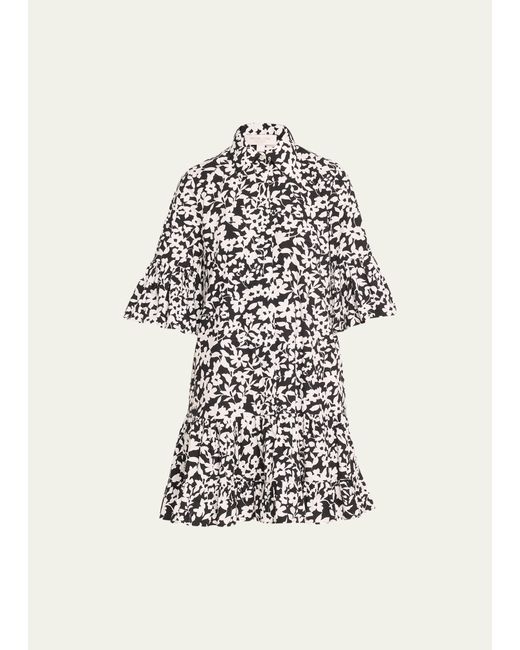 Michael Kors Collection -Print Short-Sleeve Ruffle Poplin Mini Shirtdress