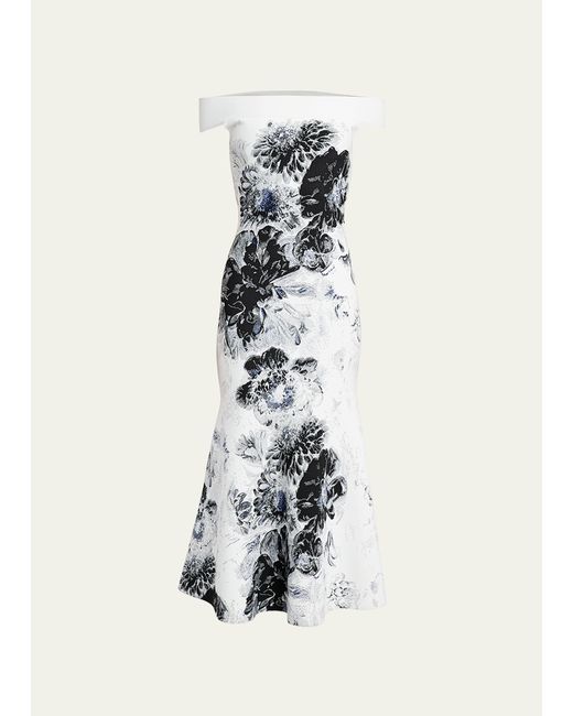 Alexander McQueen Off-Shoulder Floral Jacquard Midi Dress