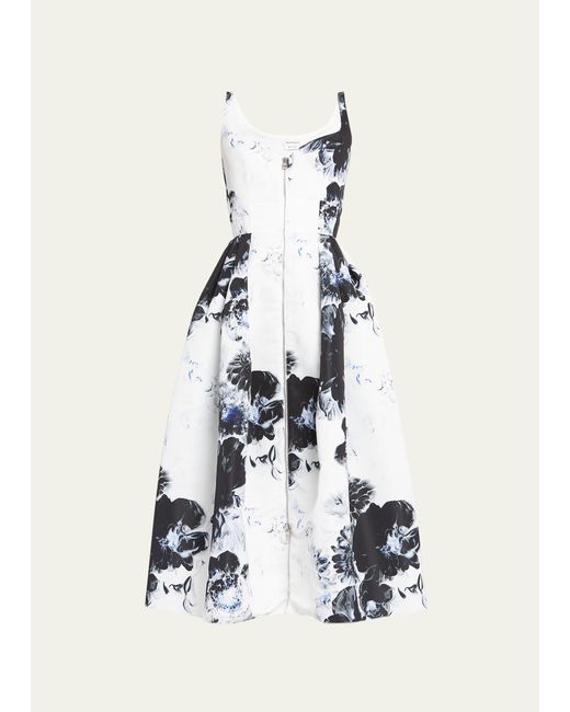 Alexander McQueen Sculpted Bust Floral X-ray Print Midi Day Dress