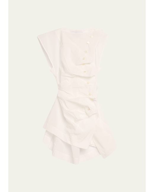 Christopher John Rogers Pleated Button-Front Blouse with Lace-Up Back