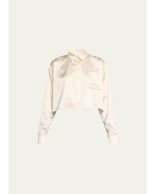 Sprwmn Silk Cropped Button-Front Shirt