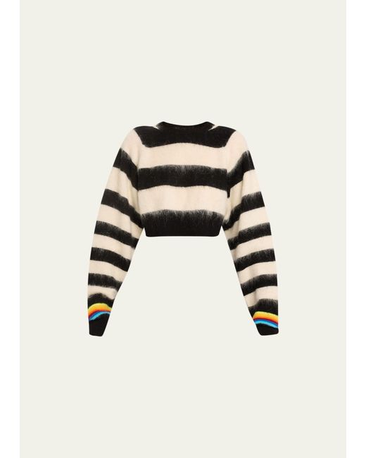 Christopher John Rogers Brushed Striped Crop Wool Sweater
