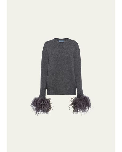 Prada Feathered-Cuff Cashmere Sweater