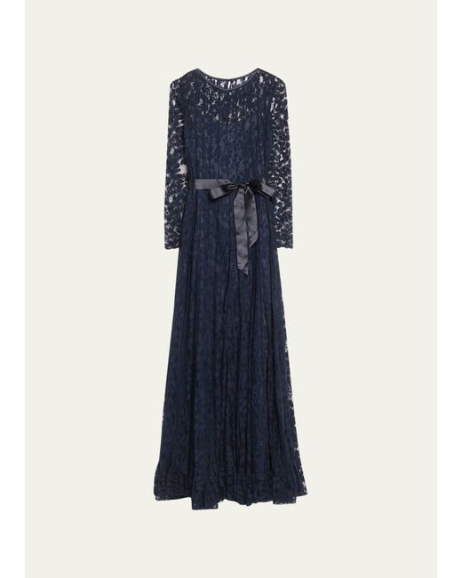 Rickie Freeman for Teri Jon Long-Sleeve A-Line Floral Lace Gown
