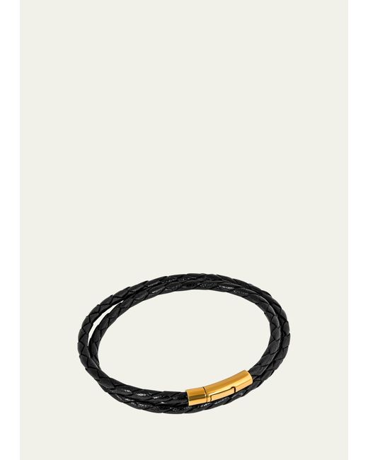 Tateossian Tubo Scoubidou 18K Gold Braided Leather Double Wrap Bracelet