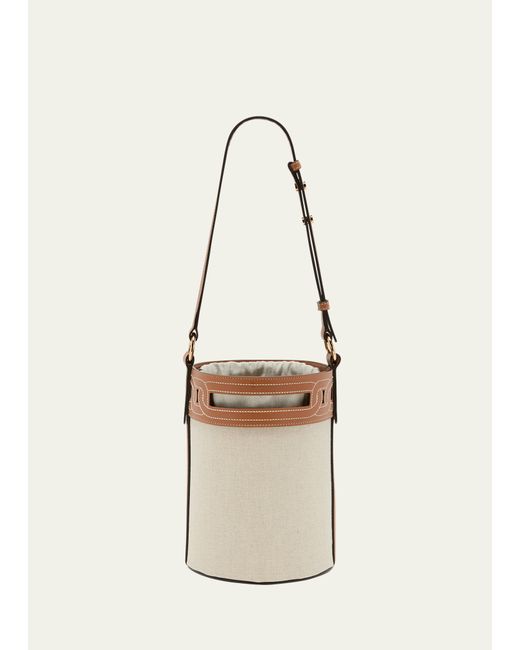 Tod's Drawstring Canvas Leather Bucket Bag