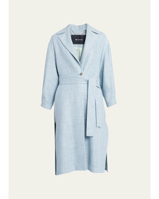 Kiton One-Button Belted Silk Linen Mid Coat