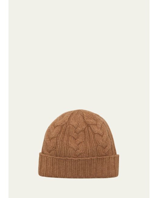 Bergdorf Goodman Cable-Knit Cuffed Cashmere Beanie Hat
