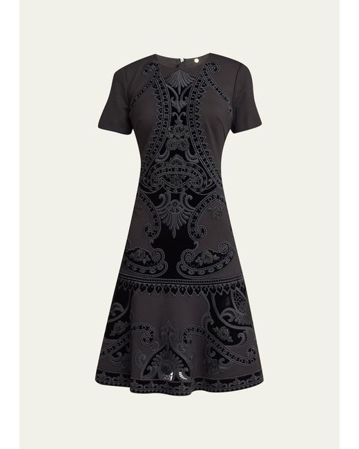 Kobi Halperin Blaine Velvet Embroidered Short-Sleeve Dress